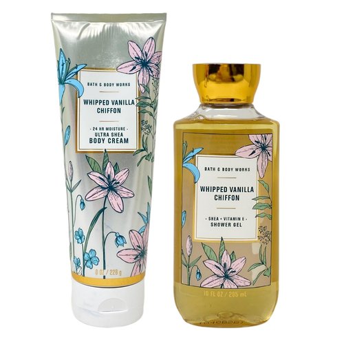 Generic Bath and Body Work Whipped Vanilla Chiffon Body Cream and Shower Gel Bundle - Full Size