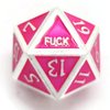 Pink and Silver Metal D20 F*** Dice Critical Fail F 20 Sided Die Set DND Black Gunmetal Color Number for Role Playing Game Dungeons and Dragons D&D Pathfinder Shadowrun Girl Gamer Female