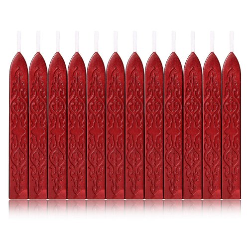 Yoption 12 Pcs Sealing Wax Sticks with Wicks, Antique Metallic Red Totem Fire Manuscript Seal Wax for Wax Seal Stamp (Metallic Red)