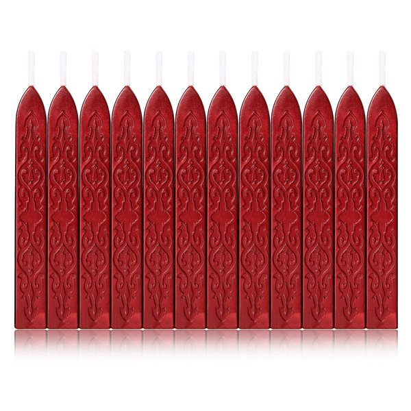 Yoption 12 Pcs Sealing Wax Sticks with Wicks, Antique Metallic Red Totem Fire Manuscript Seal Wax for Wax Seal Stamp (Metallic Red)