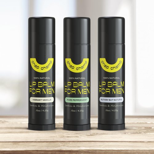 Mens Lip Balm - All Natural Mens Chapstick for Dry Lips fathers day gifts - Chapstick for Men - Made in the USA (Vanilla, Peppermint and Natural-V)