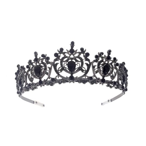 Weddingtopia Crystal Wedding Black Tiara And Crown Matching Rhinestone Wedding Necklace Set Rhinestone Bridal Tiara Crown with side combs Wedding Hairband Comb Pin (BLACK BLACK)