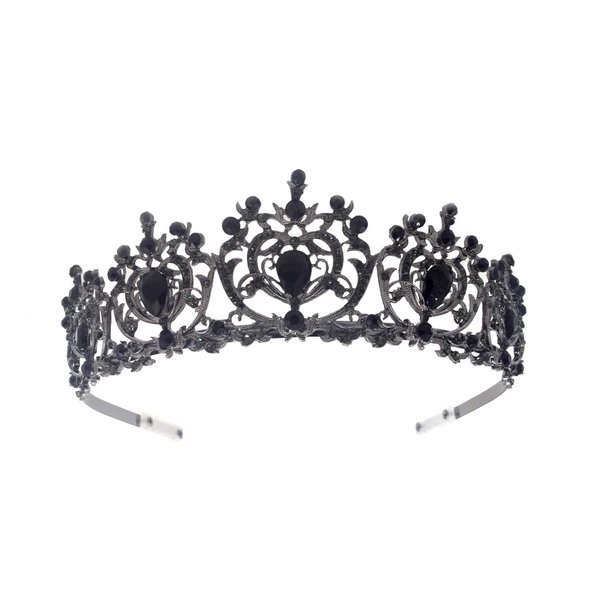 Weddingtopia Crystal Wedding Black Tiara And Crown Matching Rhinestone Wedding Necklace Set Rhinestone Bridal Tiara Crown with side combs Wedding Hairband Comb Pin (BLACK BLACK)