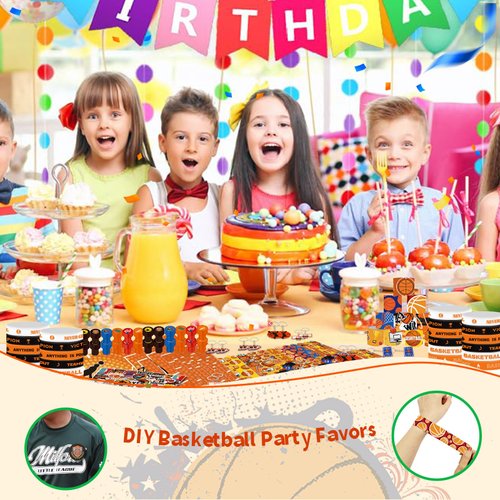 emzrivo Basketball Party Favors 244 Pcs Basketball Birthday Party Decorations With Goodie Bags Wristbands Stickers Keychains Stamps Slap Bracelets Badges for Basketball Party Supplies (Basketball)