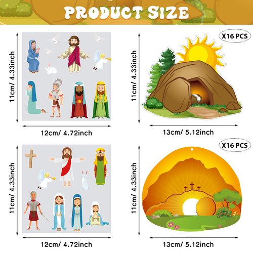 Civaner Make an Easter He Lives Sticker Scenes Religious Easter Stickers Craft Kit for Kids Resurrection Stickers Tree Ornaments Office Christian Jesus Stickers He is Risen Hanging DIY Art(32 Sets)