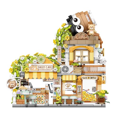 MEIEST Mini City Shop Street View Building Blocks Model Set,Simulation Animals Architecture Collection Particle Construction Building Bricks Toy,Home Decoration (Bear Coffee Shop)