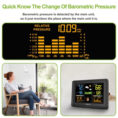 BALDR Weather Station Indoor Outdoor Thermometer Digital Color LCD Moon Phase Barometric Pressure Temperature Humidity Monitor