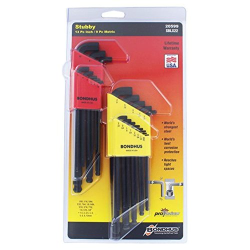 Bondhus 20599 0.050-3/8" & 1.5-10mm Stubby Ball End Hex Key DoublePK