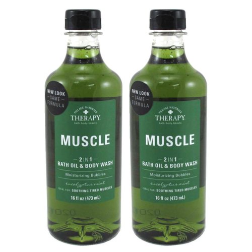 Village Nat. Muscle 2-In-1 Bath Oil & Body Wash 16 Ounce (473ml) (Pack of 2)