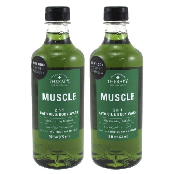 Village Nat. Muscle 2-In-1 Bath Oil & Body Wash 16 Ounce (473ml) (Pack of 2)
