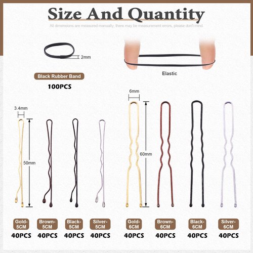 Wokape 420Pcs 2" Bobby Pins and 2.4" U Shaped Hair Pins with Black Rubber Bands Soft Elastic Bands Assortment Kit, Blonde Hair Pins for Buns Women Girls with Storage Box