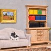 iLAND Miniature Dollhouse Accessories for Dollhouse Furniture on 1:12 Scale, Dollhouse Frames w/Printed Classic Paintings Set (4 Bright Golden Frames & Pictures)