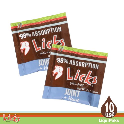 Licks Pill-Free Dog Joint and Heart - Glucosamine & Omega 3 Fish Oil Supplement for Dogs - Inflammation Supplements for Joint Support - Gel Packets - 10 Use