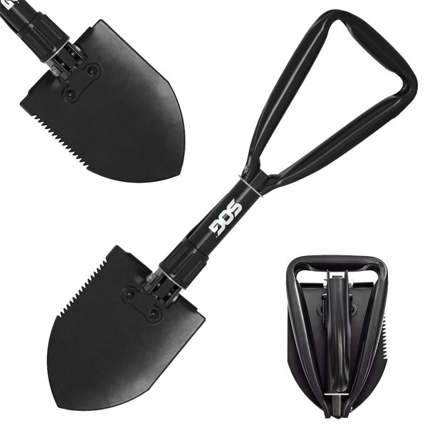 SOG Entrenching Tool- 18.25 Inch Folding Survival Shovel with Wood Saw Edge and Tactical Shovel Carry Case- Black (F08-N)