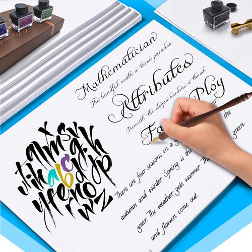 ASXMA Calligraphy Pen Set – Includes Wooden Dip Pen, Antique Brass Holder, 11 Nibs, 4 Colors Ink Bottles and Beginner's Manual-for Beginners and Calligraphy Lovers