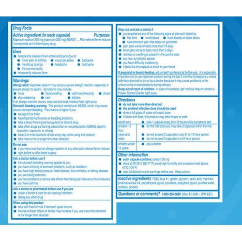 Aleve Liquid Gels Naproxen Sodium Capsules, 220 mg (NSAID) Pain Reliever/Fever Reducer