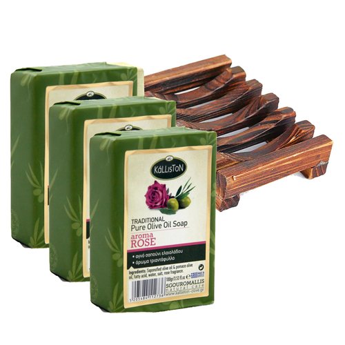 Kalliston, Rose Soap made with Pure Olive Oil, Rose Extract, All Natural for Smooth Skin, Hypoall...