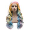 Mxangel Long Wavy Sky Blue Yellow Colorful Lace Front Wig Heat Resistant Fiber Cosplay Synthetic Hair Wig