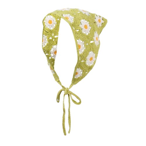 LABANCA Women Girls Crochet Hair Bandana Floral Knitted Hairbands Vintage Boho Head Kerchief Daisy Handmade Knitted Hair Scarf, Green