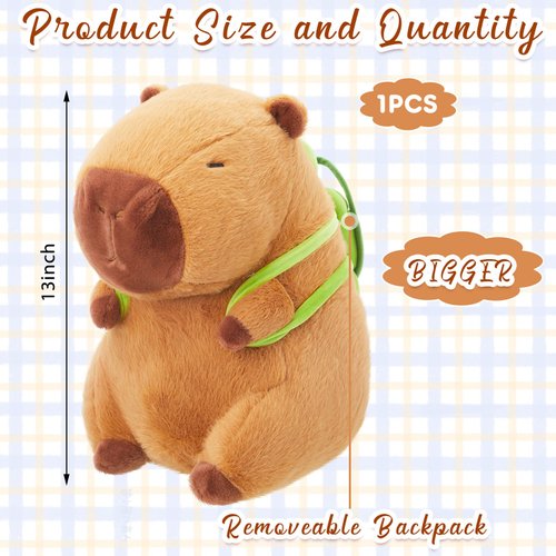 Simgoing 13 Inch Capybara Stuffed Animals Capybara Plush Toy Capybara Plushie Soft and Comfortable Brown Capybara Doll Pillow for Girls and Boys, Home Decoration, Birthday Gift (Orange)(Turtle Bag)