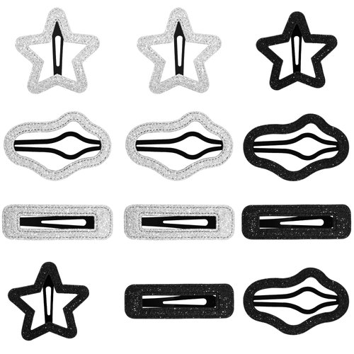 Snap Clips Cloud Hair Clips Snap Hair Barrettes Non Slip Star Hair Accessories Metal Hair Clips for Girls Women -12P-Sliver & Black