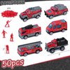 LovesTown 50PCS Fire Truck Toy Set, 6PCS Die-cast Small Rescue Emergency Vehicles Red Fire Trucks 44PCS Firemen Toy Figures for Kids Boys Birthday