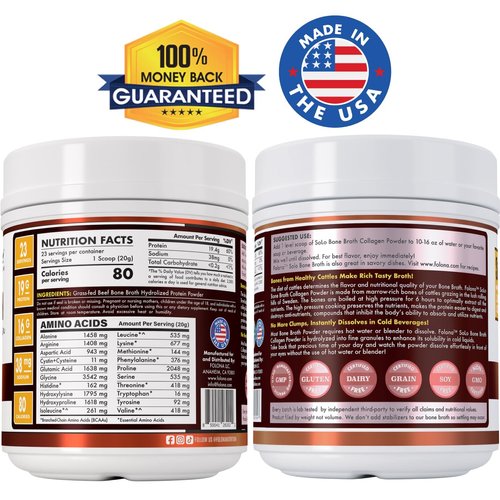 Solo Bone Broth Protein Powder|Low Sodium, Pure Hydrolyzed Collagen, for Healthy Skin, Nails, Hair, Joints & Digestion, Grass Fed, Non-GMO, Gluten Free, Paleo/Keto Friendly, 20g Protein Per Serving