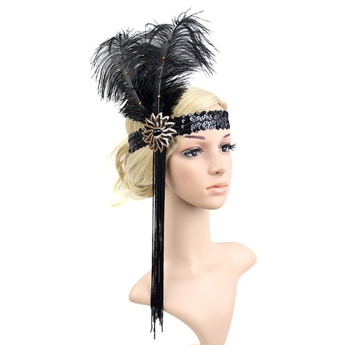 Bubbmi 1920s Flapper Headband Peacock Feather Headpiece, Great Gatsby Headband Costume Accessories for Women Showgirl Parties (HD5833)