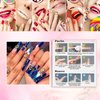 Rchovsam xl Long Press on Nails Square Fake Nails with Butterfly and Blue Diamond Glitter Diamond Stick on Nails with Gold Love Design Blue Rhinestone Glue-On Nails for Women 24pcs