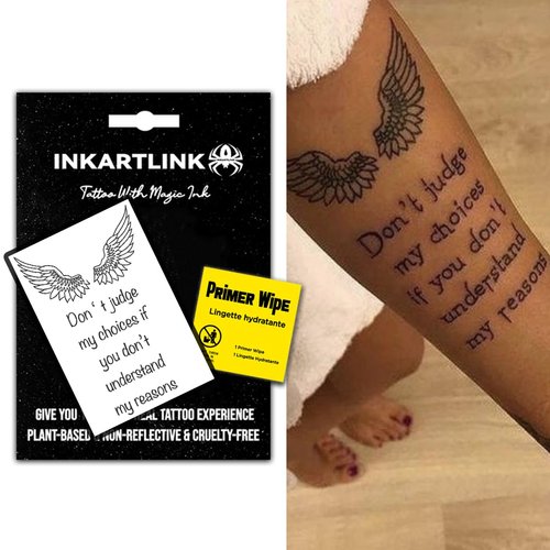 INKARTLINK Semi Permanent Tattoos, Temporary Tattoos, Adult Art Designs, Party Favors, Waterproof, Realistic, No Adhesive, No Reflective, Lasts 1-2 Weeks, Medium(English Short Sentences)