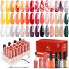 Lavender Violets 27 Pcs Gel Nail Polish Kit, 21 Colors Orange Red Green Nude Brown Black White Nails Gel Polish Set with Blooming & Glossy & Matte Top Coat Base Coat and Gel Liner Brush C406