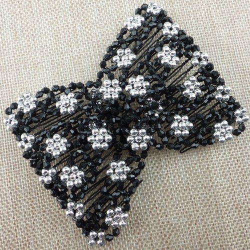 Lovef New Easy Combs Magic Stunning Stretchy Beaded Double Hair Comb Clips (Silver)