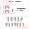 IMRAIN Long Press on Nails Stiletto Pink Fake Nails Rhinestone & Flower Designs Glossy Glue on Acrylic Nails Full Cover Luxury Bling Handmade Stick on False Nails for Women 24Pcs