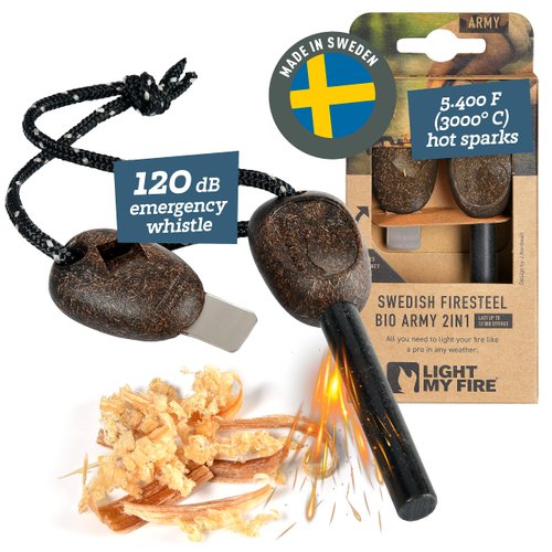 Light My Fire Flint Fire Starter Ferro Rod Survival Tool Army — Fire Steel Bushcraft Gear — Flint and Steel Magnesium Fire Starter Kit — 3/8” 2-in-1 Fire Starters for Campfires — 12,000 Strikes