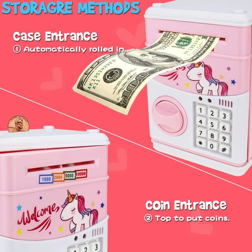 Yoego Piggy Bank for Kids,Electronic Password Piggy Bank Kids Safe Bank Mini ATM Piggy Bank Toy for 3-14 Year Old Boys and Girls (Pink-Unicorn)