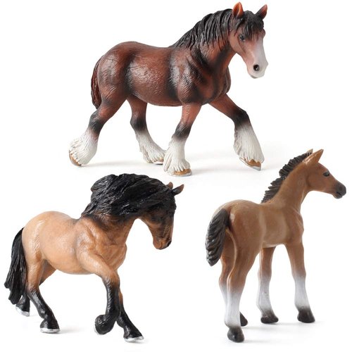Realistic 3 PCS Horse Farm Animal Figures Model Figurines Family Party Supplies Collection Desktop Decoration Development Set Cognitive Toy for Boys Kid Toddlers