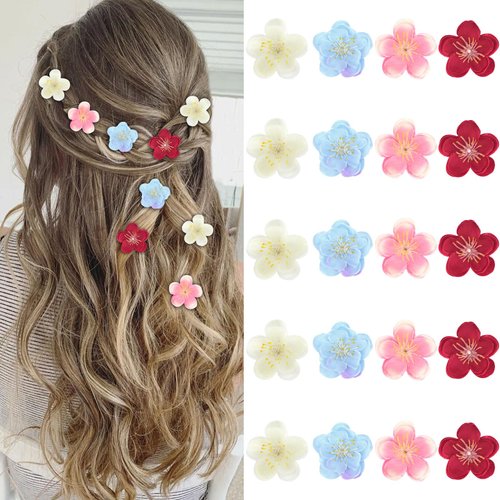 YISSION 20Pcs Small Colorful Flower Hair Clips for Girls Women Cute Flower Hair Pins Artificial Flower Clips for Hair Floral Hair Barrettes Wedding Bridal Hair Accessories for Girls Women