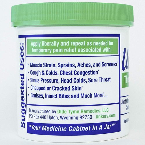 Unkers Therapeutic Rub for Joint Pain, Sore Muscles, Burn Cream, or Calm Your Cough 13.5 ounces