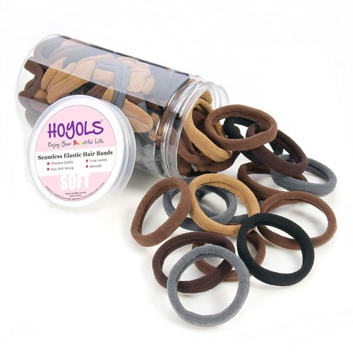 HOYOLS Soft Thick Seamless Soft Hair Ties, Ponytail Scrunchies Head Bands No Damage Crease for Women Girls Kids Ponytail Holder 100 Pieces (Brunette Brown Set)