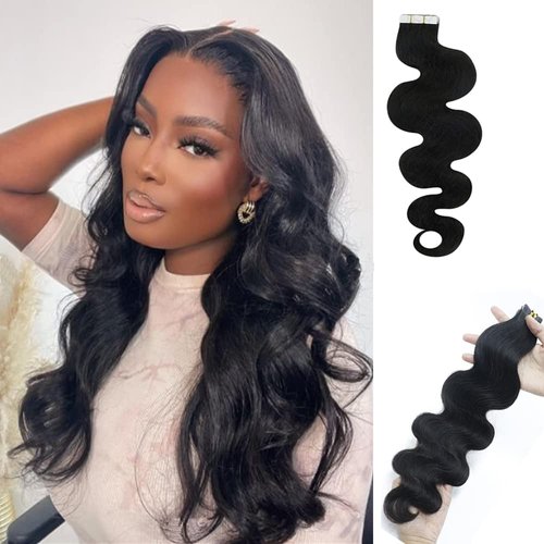 Human Hair Extensions Tape ins for Black Women, Body Wave Glue in Hair Extensions Real Human Hair,Body Wave Tape in Hair Extensions Human Hair 18Inch 50Grams 20PCS/Pack