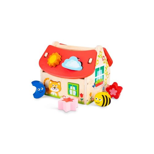 New Classic Toys Wooden Shape Sorter House Educational Toys and Color Perception Toy for Preschool Age Toddlers Boys Girls Multi Color Shape Sorting House