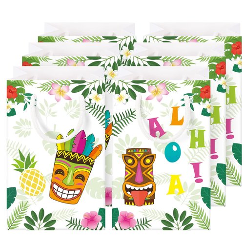 WERNNSAI 16PCS Aloha Party Favor Bags - 2 Style Hawaiian Tropical Party Supplies Tiki Pineapple Gift Bags Aloha goodie Bags Candy Treat Bags Birthday Baby Shower Summer Pool Picnic Party