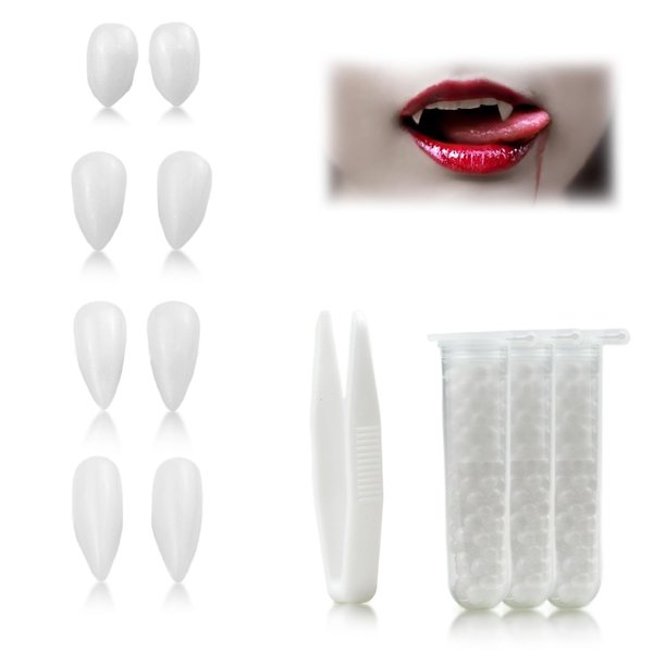 ZUPHYLEX Halloween Decorations，Halloween Fangs，Vampire Fangs, Fake Fangs, Fake Vampire Teeth, Cosplay Accessories for Vampires, Werewolves, Zombies, 4 Pairs of Vampire Fangs for Halloween