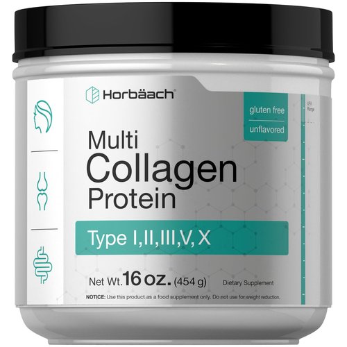 Horbäach Multi Collagen Protein Powder 16 oz | Type I, II, III, V, X | Hydrolyzed Collagen Peptide Powder | Keto & Paleo Friendly | Unflavored & Gluten Free
