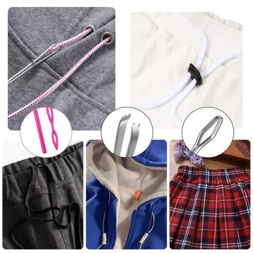 8 Pcs Drawstring Threader Tool Set, Plastic & Metal Drawstring Replacement Tools, Tweezers, and Cord Locks for Shorts, Hoodies, and More