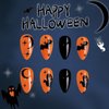 Halloween Fake Nails Short Almond Press on Nails Orange and Black Acrylic Nails Press on Glossy False Nails with Ghost Bat Designs Full Cover Artificial Nails Reusable Glue on Nails for Women 24Pcs
