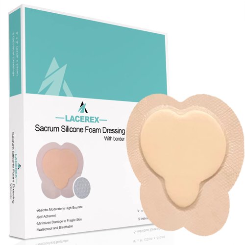 Bordered Sacrum Silicone Foam Dressing for Wound Care - Bed Sore Bandages - Waterproof and Breathable Silicone Bandages, Sacral Foam Dressing Absorbs Moderate to High Exudate - 5 per Box (9" x 9")