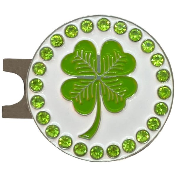 Giggle Golf Bling Golf Ball Marker with A Standard Magnetic Hat Clip | Great Gift for Women (Four Leaf Clover)