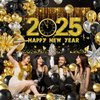 New Years Decorations, New Years Eve Party Decorations Include Black and Gold Balloon Arch Kit 2025 Happy New Year Backdrop for New Years Eve Party Supplies