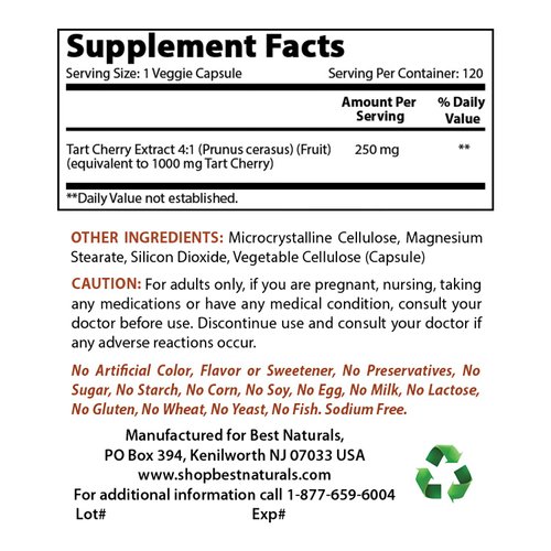 Best Naturals Tart Cherry Extract 1000 mg 120 Capsules (120 Count (Pack of 3))
